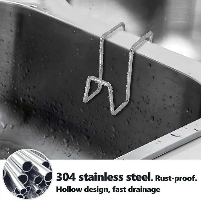2 Pack Sponge Holder for Kitchen Sink - Movable Hanging Sponge Caddy Organizer, Stainless Steel Caddy in Over Double Bowl Sink for Brush, Stopper - Silver