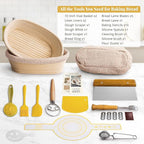 Sourdough Starter Kit, Banneton Bread Proofing Baskets Set, Sourdough Bread Baking Supplies Making Tools with Dough Scraper, Whisk, Bread Lame, Recipe