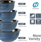 Hasense Mixing Bowls Set, Porcelain Large Salad Bowls for Cooking, Baking, Prepping, Serving, Blue Nesting Dishes for Housewarming Gift, Microwave Dishwasher Safe, 2.8/2.1/1.0/0.5 Qt