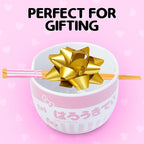 Silver Buffalo Sanrio Hello Kitty Pink Stripes Ceramic Ramen Bowl with Chopsticks, 20 Ounces