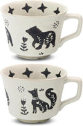 Ceramic Coffee Mug, 12 oz Small Novelty Unique Teacup with Handle, Stoneware Cup for Tea Mocha Latte Cappuccino (Set of 2, Fox and Bear)