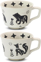 Ceramic Coffee Mug, 12 oz Small Novelty Unique Teacup with Handle, Stoneware Cup for Tea Mocha Latte Cappuccino (Set of 2, Fox and Bear)