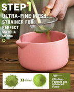 20OZ Matcha Whisk Set - 5PCS Matcha Set Includes Macha Bowl with Spout, Bamboo Whisk with Ceramic Holder, Bamboo Scoop and Sifter, Matcha Kit for Ceremony, Gift for Matcha Lovers (Blush Pink)
