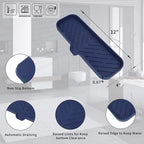 MicoYang Silicone Bathroom Soap Dishes with Drain Spout-Kitchen Sink Organizer,Sponge Holder,Dish Soap Tray,Perfect for Dispenser,Scrubber,Bottle,Cup on Sink or Counter-Navy Blue 12"×4"