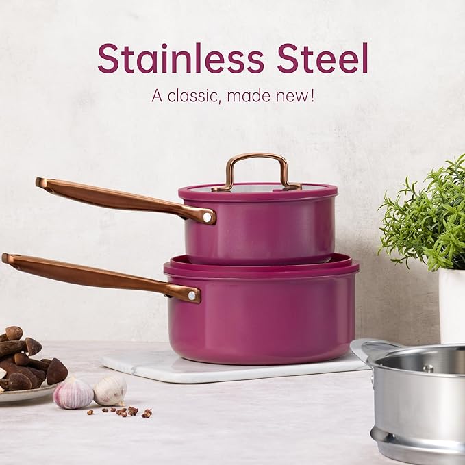 CAROTE Stainless Steel Saucepan Set, 2 Sauce Pans, Purple