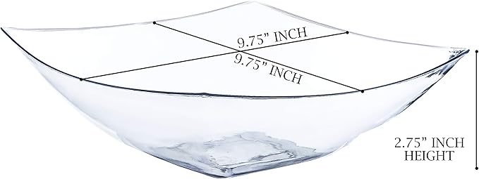 PLASTICPRO Disposable 64 ounce Square Serving Bowls, Party Snack or Salad Bowl, Large Plastic Crystal Clear Pack of 4