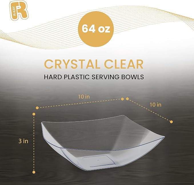R-kay 6 Pack Extra Large Serving Bowl - 64 Ounce Plastic Serving Bowls For Entertaining - Clear Plastic Bowls For Salads And Snacks - Disposable bowls For All Occasions