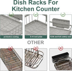 LIYI Dish Drying Rack, Adjustable Spout Design,Kitchen Dish Racks,Made of Iron Material,with Removable Draining Board,Suitable for Kitchen and Caravan Use Scenarios,Grey