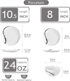 VEWEET Porcelain Dinnerware Sets for 4, 12 Pieces Plates and Bowls Set with Black and Grey Ribbon Lines, Dishes Set Dining Ware for Dinner, Microwave and Dishwasher Safe, Series FIONA