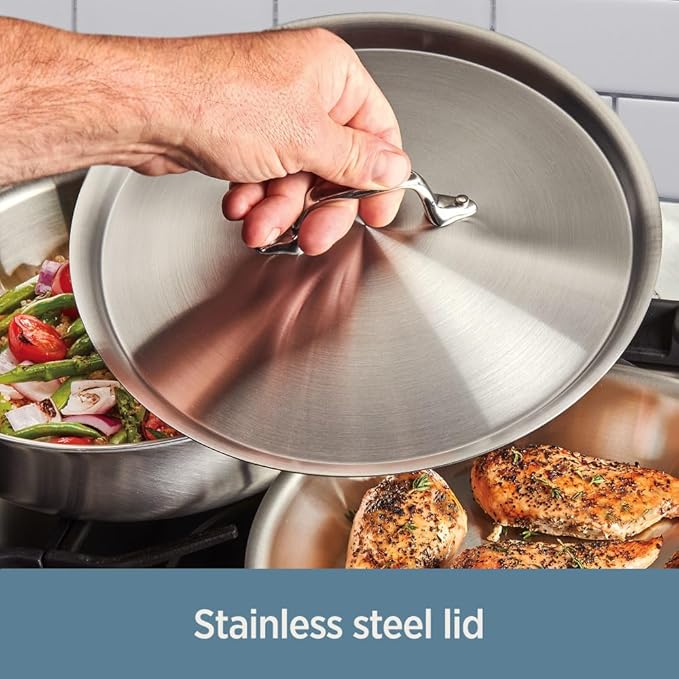 All-Clad D3® Stainless Steel 10 inch Frying Pan Covered- Made in the USA- The Original Bonded Professional Cookware- Oven Safe & Induction Compatible