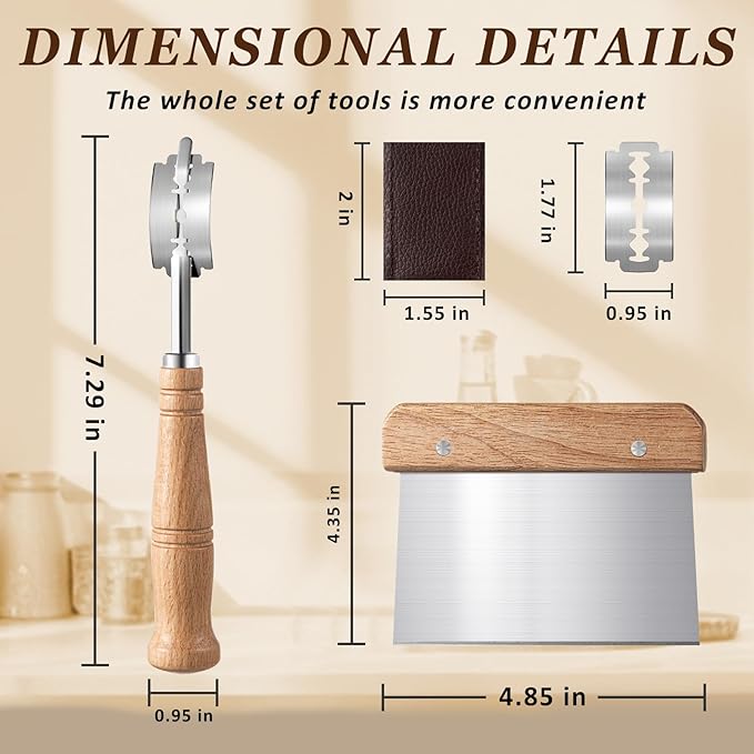 4 Pcs Danish Dough Whisk Set, Include Wooden Danish Dough Whisk, Skinny Spurtle for Sourdough Starter, Doughs Scraper Sourdough Cutter, Doughs Scoring Tool Blades, Bread Making Tools Supplies