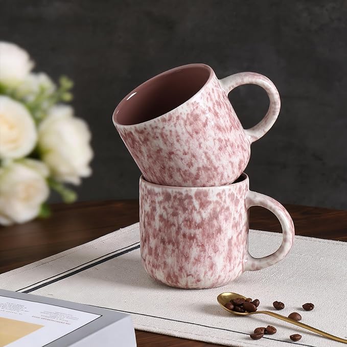 MONITO 12 OZ Coffee Mugs Set of 4, Ceramic Coffee Mugs,Modern Coffee Mugs Set with handle for Tea/Latte/Cappuccino/Milk/Cocoa. (Red, 4 Count（Pack of 1）)