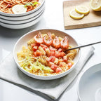 Selamica Porcelain 8.6 inch Salad Pasta Bowls, 34 OZ Bowls Plates, Wide and Shallow Serving bowls, Microwave & Dishwasher Safe, Sturdy & Stackable, Set of 6(White)