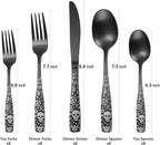 Pattern Matte Silverware Set for 8,40 Piece Gothic Black Flatware set,Skeleton Flower Bat Unique Pattern Design,Skull Knive Fork Spoon Spooky Utensils Cutlery,Halloween Party Supplies Event Tab