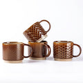 GBhome 8 OZ Stackable Coffee Mugs, Ceramic Coffee Mugs with Texture Patterns for Man,Woman,Dad,Mom, Modern Coffee Cups Set of 4 for Espresso/Cappuccino. Dishwasher&Microwave Safe,