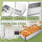 P&P CHEF Loaf Pan Set, 9 x 5 Inch Bread Pans, Stainless Steel Loaf Toast Baking Pans For Bread Meatloaf Lasagna Cake, Healthy & Non Toxic, Oven Safe& Easy Clean, (Silver, 2Pcs)