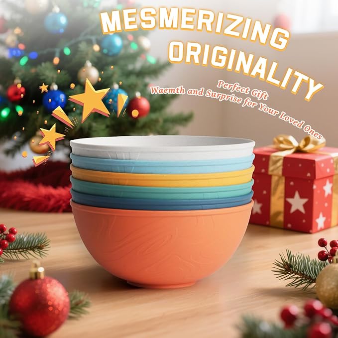 Homienly Wheat Straw Bowls Cereal Bowls 40 OZ Unbreakable Thick Soup Bowls Alternative Plastic Cereal Bowls for Kitchen, RV, Camping Microwave and Dishwasher Safe Bowl Set Reusable (Multi, 6 PCS)