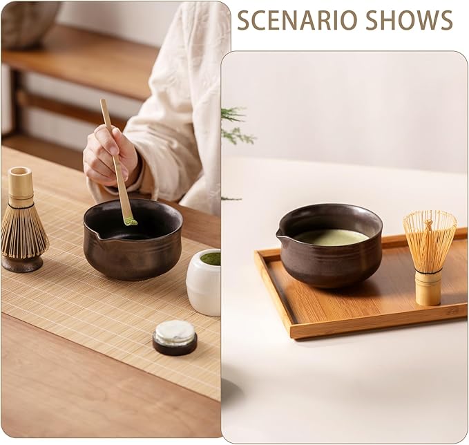 Matcha Set, Japanese Tea Set Includes Matcha Bowl with Spout, Matcha Whisk Holder (chasen), Bamboo Matcha Whisk and Bamboo Scoop, Ceramic Matcha Kit for Tea Lovers