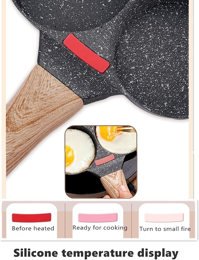 Egg Pan With Lid 4-Cup Nonstick, and Healthy Granite Egg Frying Pan, Versatile Breakfast Skillet for Eggs, Pancakes, Plett, Crepes, Compatible with Gas Stove and Induction Cooktop