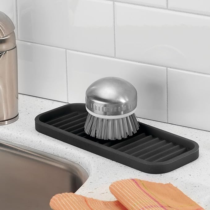 iDesign Silicone Kitchen Sink Tray for Countertops - Set of 2 - Black