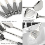 10 Piece Stainless Steel Cooking Utensils Set - 18/0 Heavy Duty Kitchen Tools for Grilling & Serving (Grey)