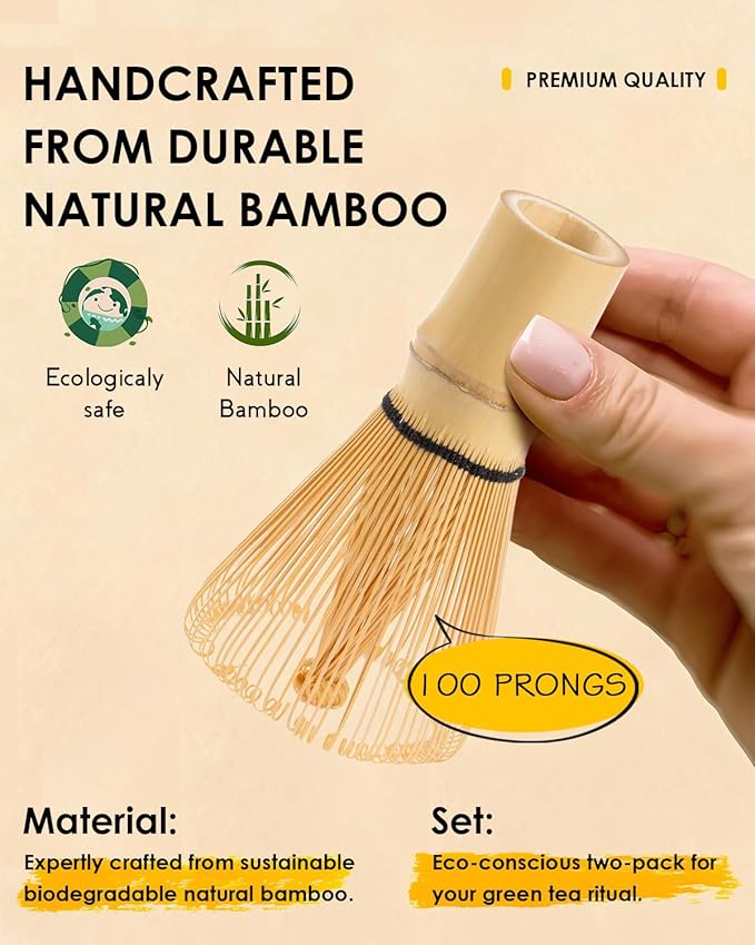 Bamboo Matcha Whisk Set with 2-pack 100% Natural Bamboo matcha Whisk,Sifter,Tea Scoop and Tea Spoon，Handcrafted Traditional Japanese Chasen, Matcha Kit for Authentic Matcha Tea Preparation