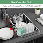 Fanbsy Small Dish Drainer Rack in Sink Adjustable, Expandable Stainless Steel Metal Dish Drying Rack Organizer with Stainless Steel Utensil Holder Over Inside Sink Counter, Rustproof(for 1-2 People)