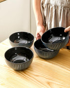 HASENSE Large Ceramic Serving Bowls 42 Oz - 7 Inch Salad Bowl Set of 4 for Kitchen,Modern Ribbed Porcelain Dishes for Entertaining,Soup,Pho,Pasta,Cereal, Noodle - Dishwasher & Microwave Safe, Blue