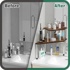 Weenson Bathroom Organizer Countertop, Bathroom Sink Organizer for Toiletries, Makeup, Skincare, Bamboo 2-Tier Kitchen Countertop Organizer for Spice Salt (Brwon)