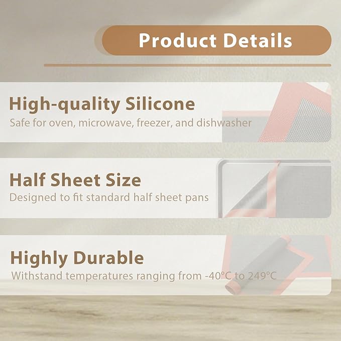 Professional Silicone Bread Baking Mat Non Stick Oven Liner Perforated Steaming Mesh For Half Sheet Size(11-4/5" x 15-3/4")