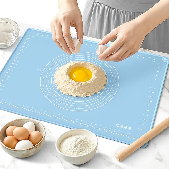 Silicone Baking Mat 20x16 Inches | Extra Thick Dough Rolling Mat with Measurements and Edge Heightening | Non-Stick Food Grade Pastry Mat for Pastry, Bread, Cookies, Pizza, Fondant & Pasta