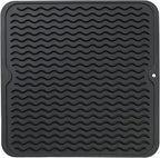 MicoYang Silicone Dish Drying Mat for Multiple Usage,Easy clean,Eco-friendly,Heat-resistant Silicone Mat for Kitchen Counter or Sink,Refrigerator or Drawer liner Black M 12 inches x 12 inches