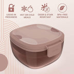 Bentgo Glass Prints Salad Container - 7.6-Cup Tinted Glass Salad Bowl with Airtight Lid, Leak-Proof Sauce Container, 4-Compartment Bento Meal Prep Tray & Reusable Fork (Mod Curve - Desert Rose)