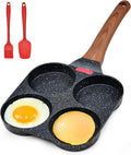 4-Cup Egg Pan Nonstick for Breakfast Brunch, Pancake Pan with Turner and Brush, Non Stick Egg Frying Pan, Granite Coating Mini Egg Cooker Pan, Small Egg Skillet Suitable For Gas Stove & Induction Top