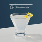 JoyJolt Afina Stemless Martini Glasses Set of 4, 8.5oz Liquor Drinking Glasses for Cocktail and Margarita, Bar Glass Cups, Glass Dessert Cups