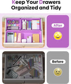 10 Pack Large Size Plastic Drawer Organizers Set, 3 Sizes Desk Drawer Organizer Trays, Storage Bins for Vanity, Makeup, Bathroom, Kitchen Utensils and Office (Purple)