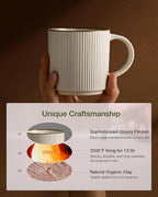 famiware Coffee Mug Set for 8, Star 12 oz Catering Mugs Cup Set with Handle for Coffee, Tea, Cocoa, Milk - Ceramic Stoneware Drinkware Set, White
