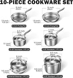 Cooks Standard 10 Piece Stainless Steel Cookware Set — Induction Cookware, Non Toxic Pots Pans Set, Professional Stainless Steel Pot Pan Set, Heavy Duty Pot Set, Multi-Ply Full Clad Stay-Cool Handles
