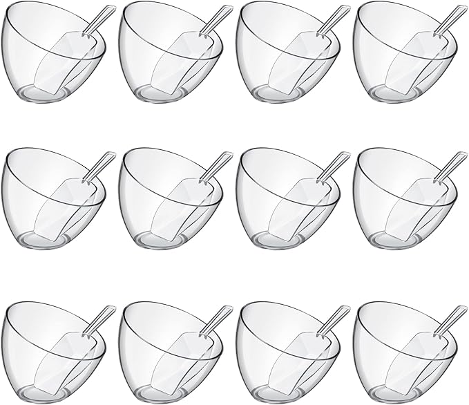 Hoolerry 24 Pcs Serving Bowls Kit Include Clear Plastic Bowls for Parties and Popcorn Measuring Scoops Acrylic Plastic Kitchen Angled Candy Scoops for Office Canister Salad Cooking (25 oz)
