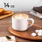 GBhome 14 OZ Coffee Mugs Set of 6, Stackable Ceramic Mugs for Men, Women, Modern Coffee Mugs With Stable Base for Latte, Tea, Cappuccino. Dishwasher & Microwave Safe, Matte White