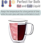 BTaT- Double Walled Glass Coffee Mugs, 12 oz, Set of 6, Glass Coffee Cups with Handle, Insulated Clear Coffee Mug for Hot and Cold Beverages, Cappuccino, Latte, Tea, Americano, Microwave Safe
