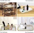 Bar Cart Tray, Decorative Mirrored Tray with Handles, Large Capacity Organizer, Gold