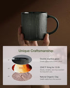famiware Coffee Mug Set for 8, Star 12 oz Catering Mugs Cup Set with Handle for Coffee, Tea, Cocoa, Milk - Ceramic Stoneware Drinkware Set, Deep Forest