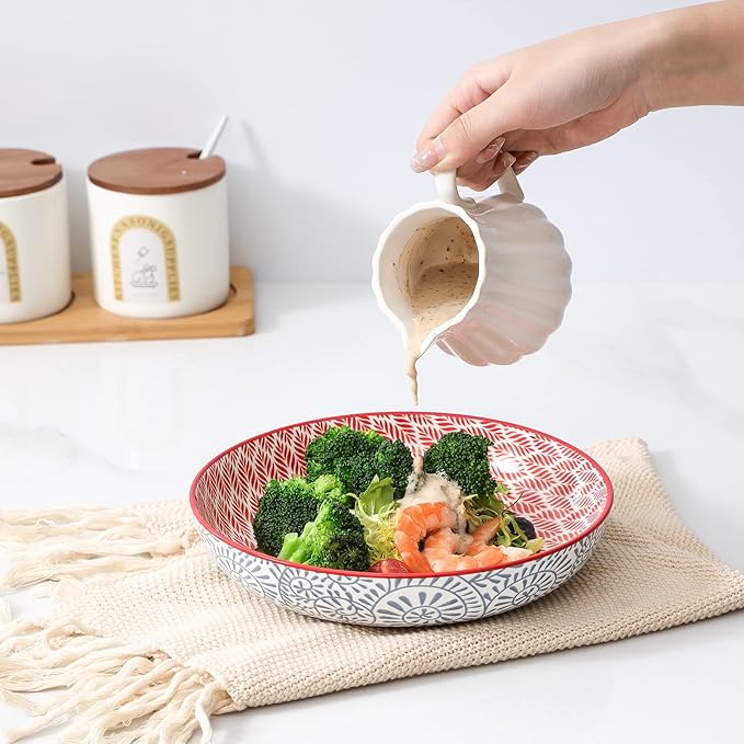 KitchenTour Pasta Bowls 26 Ounce, Porcelain Salad Bowls Serving Bowls Set of 6, 8 inch Ceramic Soup Bowls Dinner Bowls, Dishwasher and Microwave Safe, Assorted Colors