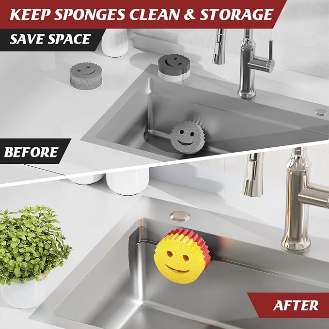 Kontoyo Sponge Holder for Kitchen Sink,Sink Caddy Organizer with Suction Cup Installation for Kitchen/Bathroom, Self Draining,Sponge Caddy for Holding Smiley Sponges-Gray