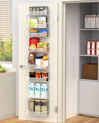 12.3" W Narrow Over the Door Pantry Organizer, 8-Tier Over the Door Organizer with Adjustable Basket, Pantry Door Organization for Pantry Kitchen Storage Room Spice Rack, White