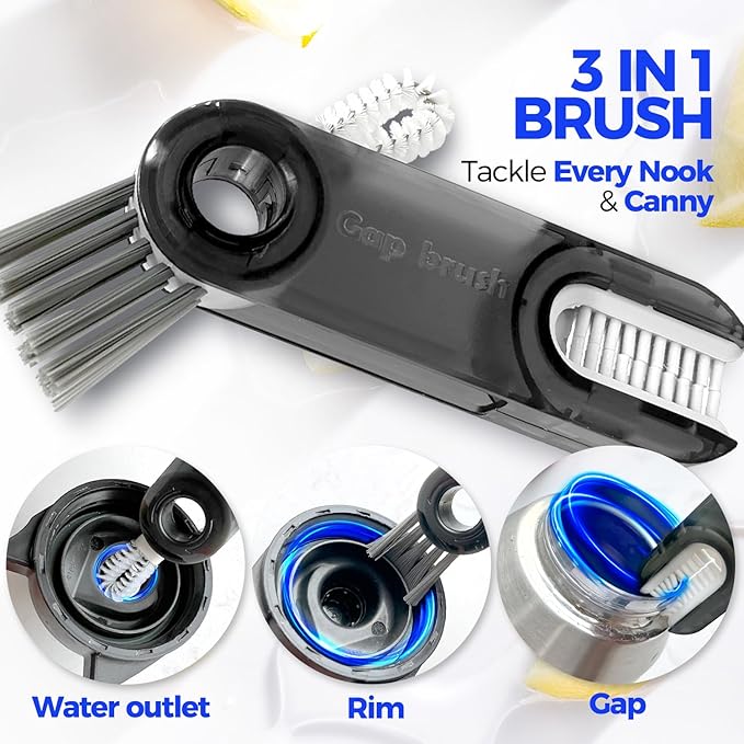 Holikme 6 Pack Bottle Brush Tube Set, 14" Long Handle Stainless Steel Bottle Cleaner Brush, 3 Straw Brushes, Portable 3-in-1 Bottle Cleaning Brush for Water Bottle, Cups, Baby Bottle, Straws Yellow