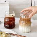 Nirvany 2 Pcs Ribbed Glass Cups, 18 Oz Vintage Drinking Glassware with Wave Shape Design, Bubble Cups for Iced Coffee, Juice, Beverage, Milk, Cocktails, Bubble Tea, and More