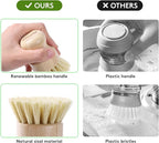 4 Pack Bamboo Dish Brush, Dish Scrubber Brush with Sisal Bristle, Natural Scrub Brush for Kitchen Cleaning Dishes, Pots, Pans, Bottles, Vegetables