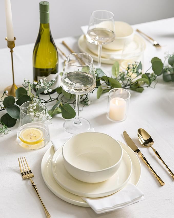 TheTerra Ceramic Dinnerware Sets for 4, 12 Pieces Porcelain Lightweight Plates and Bowls Sets, Scratch Resistant Dish Set, Oven & Microwave & Dishwasher Safe, Ivory Speckled